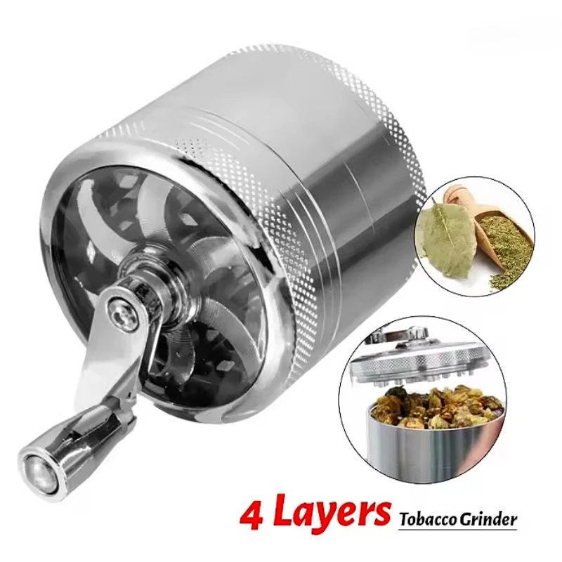 Hand Crank Tobacco Grinder Pollinator Manual Spice Mills 4 Layers Smoke Grass Crusher Muller Smoking Accessories