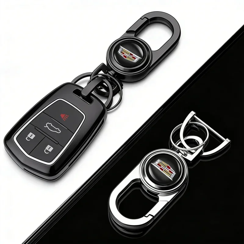 Creative Rotatable Car Logo Keychain Alloy Key Ring Accessorry for Cadillac XT4 CT5 CT6 CTS Escalade ATS EXT SLR STS XLR XTS BLS