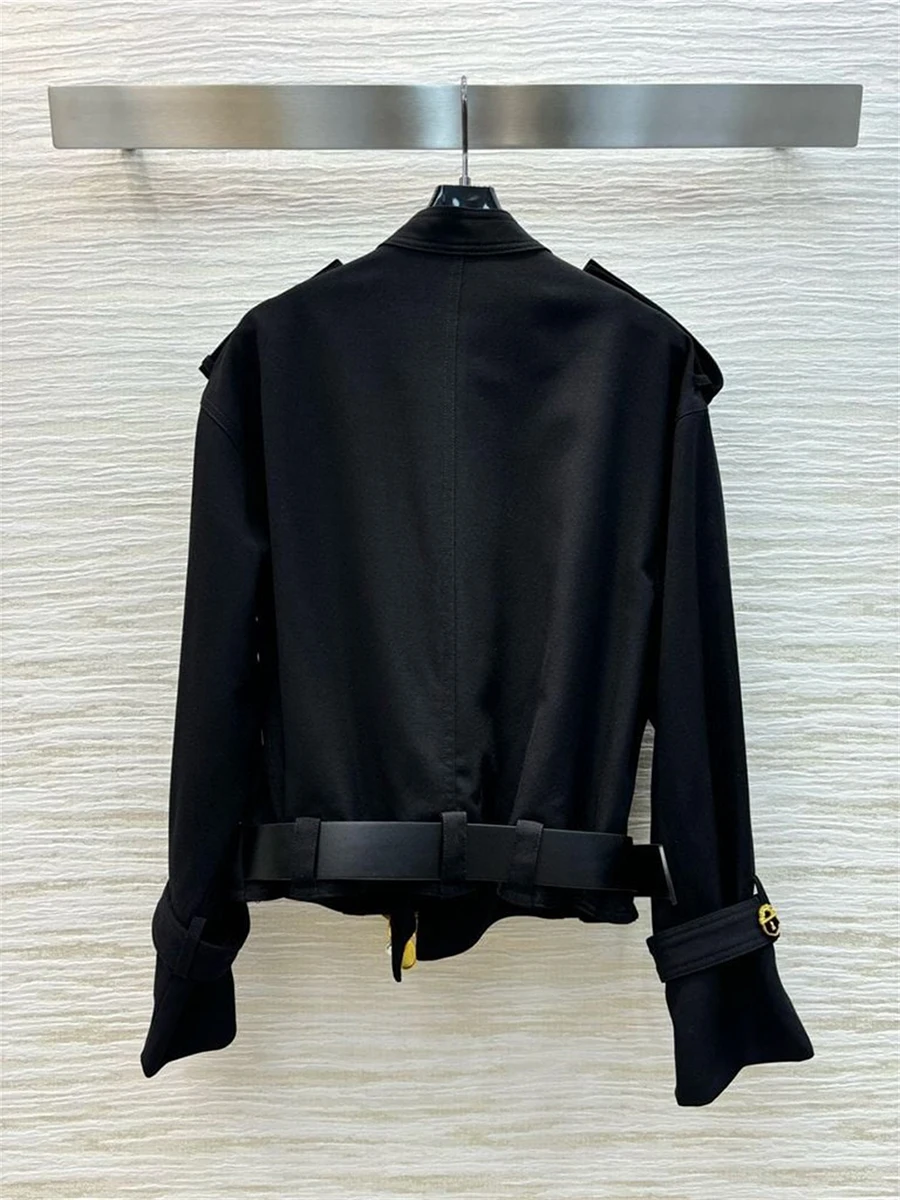 GALCAUR Solid Spliced Lace Up Basics Jacket Female Lapel Long Sleeve Slim Temperament Fashion Women's Coat Summer New Clothes