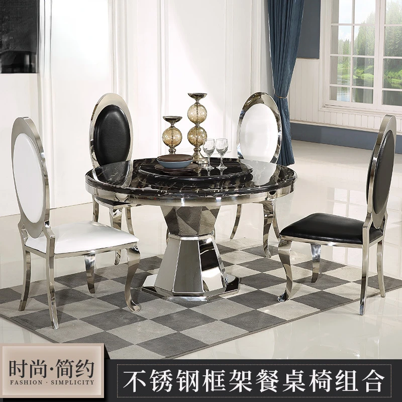 

Modern and minimalist stainless steel dining tables, chairs, marble circular dining tables, hotels, large roundtable factories