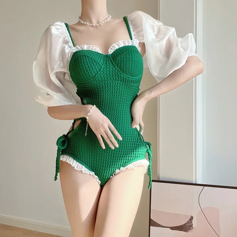 Nuovo costume da bagno da donna che copre la pancia senza schienale a maniche lunghe con protezione solare, costumi da bagno primaverili, costumi da bagno per le vacanze