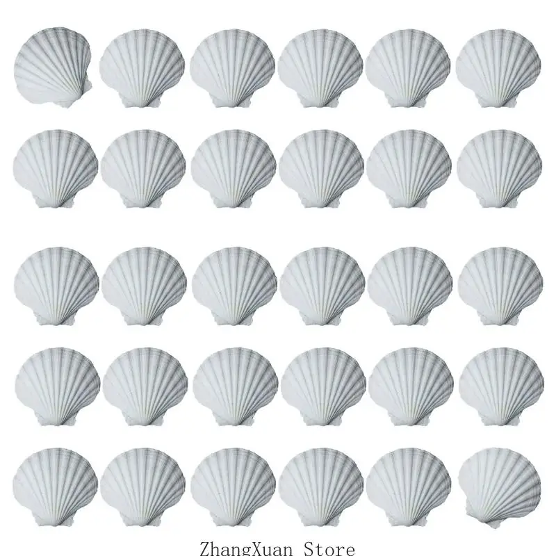30 Stück weiße Muscheln zum Selbermachen, Malen, Backen und Hochzeitsdekorationen, natürliche gewellte Muscheln, Meeresthema – Detail 2