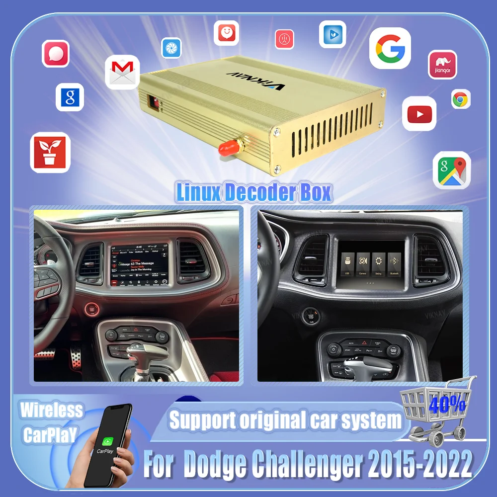 Linux Wireless GPS Navigation Carplay Decoder Box For Dodge Challenger 2015-2022 Multimedia Player Android Auto Airplay Mirror