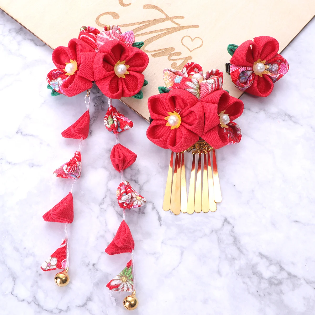 

3pcs Japanese Style Hair Clips Set Floral Cloth Flower Pins For Women Side Bun Decor Kimono Yukata Barrette Hair Accessories