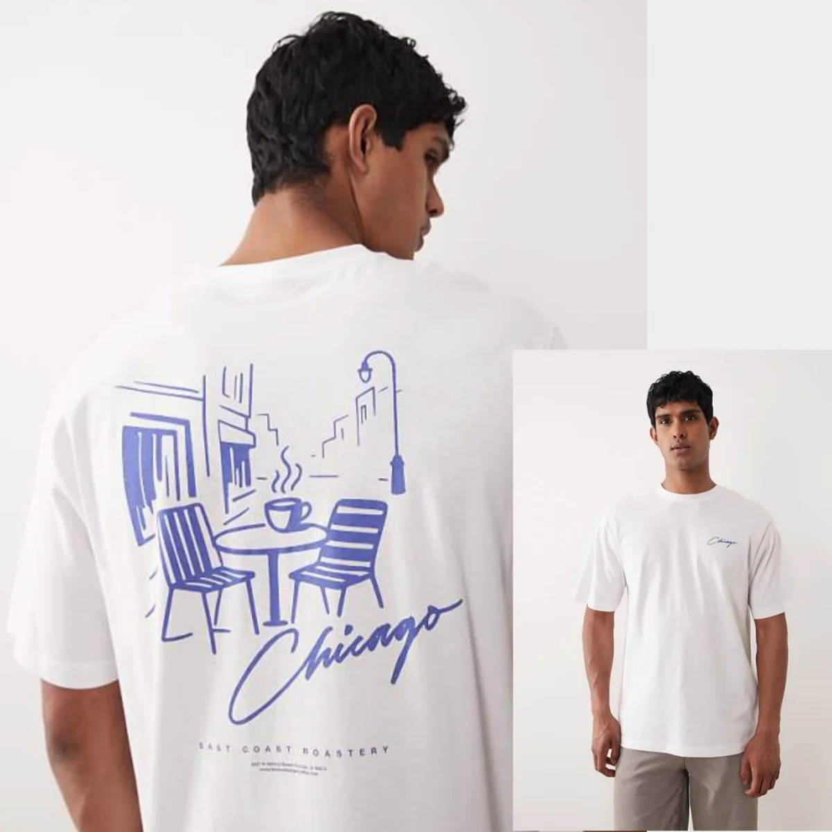 Oversized T-shirt with Chicago Back Print in White High-end Luxury Unisex Style Both of Men and Women