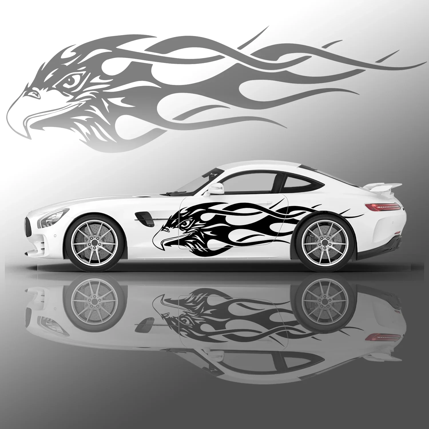 

Black Animal Eagle Flames Car Side Sticker Vinyl Self-adhesive Paper Motorsport Paint Decal Suitable for Truck Suv Decoration