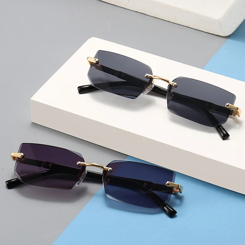 Fashion Rectangle Sunglasses Men Ladies Blue Light Blocking Eye Protection Eyewear Rimless Square Frame Sun Glasses Retro Goggle