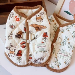 Sleeveless Thick Coat for Dogs Cartoon Animal Print Puppy Clothing Pure Cotton Cat Winter Clothes Outdoor Walking Leash Overalls