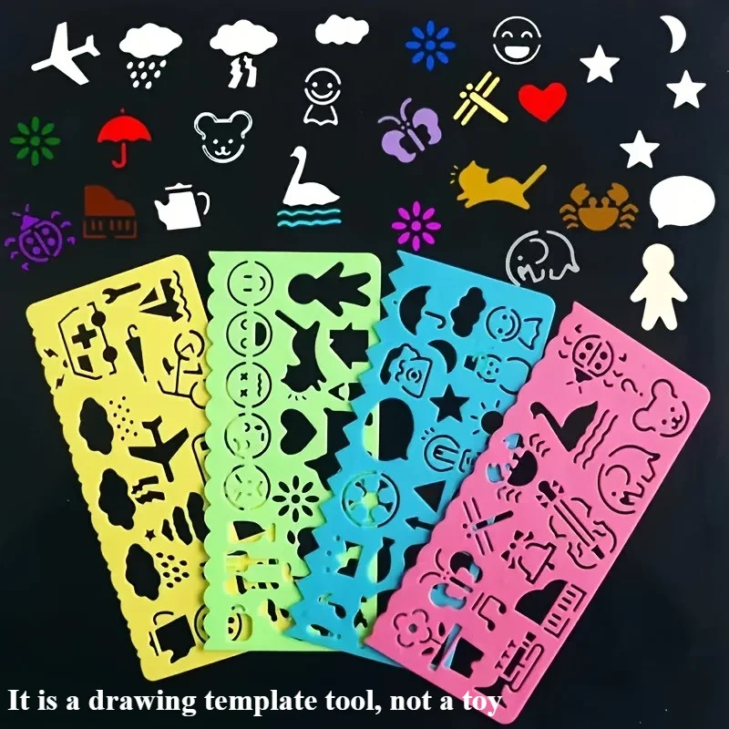 Plastic Drawing Stencils Set Plastic Ruler Animals Painting Templates Colorful Drawing Scale Template DIY Crafts Set