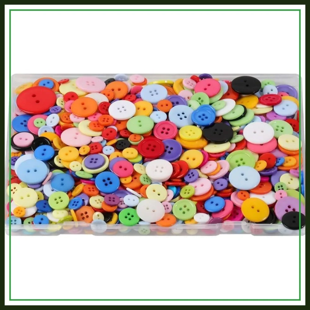 

1000pcs Colorful Resin Buttons for Sewing Crafts, Assorted Sizes Round Decorative Bulk for DIY Art Kits