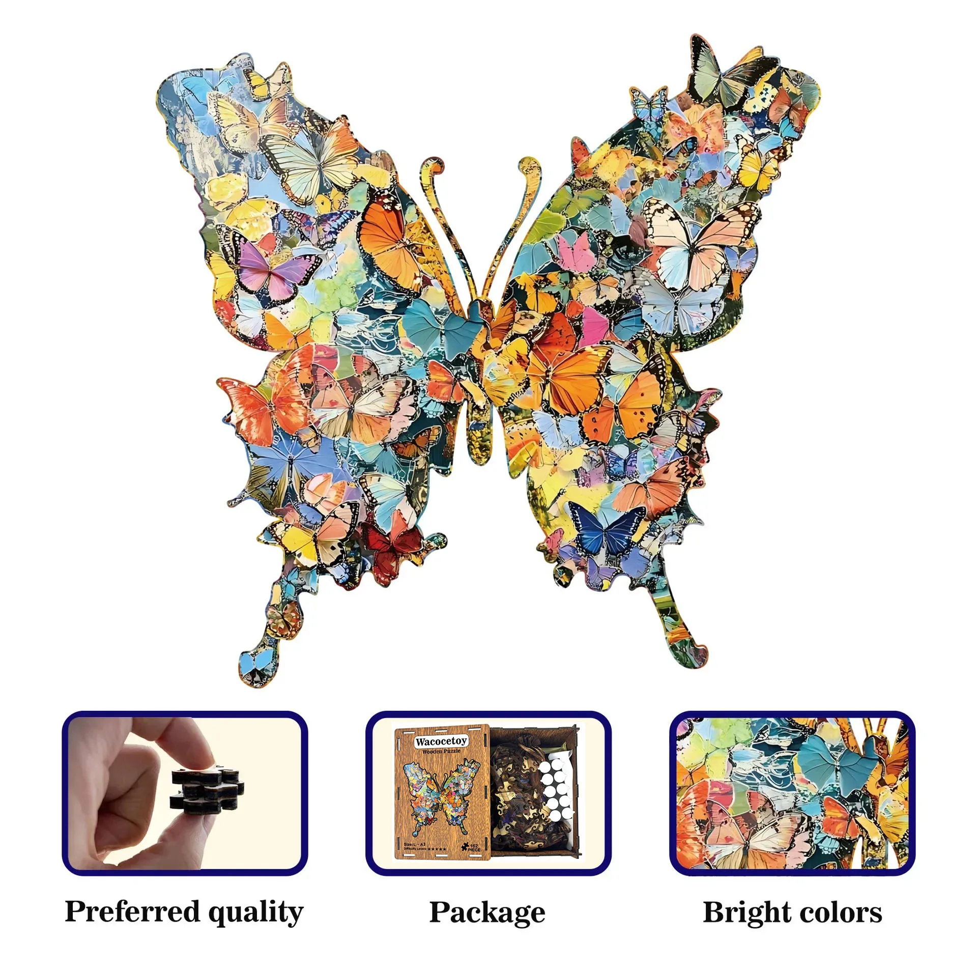 118/162 Uds. Rompecabezas de madera con forma Irregular de mariposa, juego para aliviar el estrés, regalos de cumpleaños y Navidad, juguetes educativos divertidos