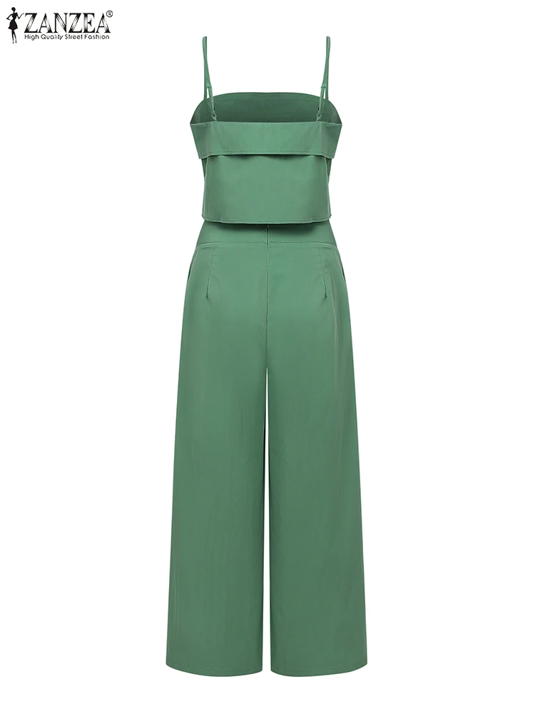 ZANZEA femmes pantalons ensembles rétro sans manches débardeurs pantalons à jambes larges solide élégant bureau dame costumes 2025 décontracté correspondant ensembles