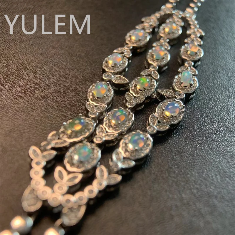 YULEM Natural Opal Simple Bracelet Colorful Stone Bracelet Women's Fine Wedding Jewelry 3*4mm 13pcs for Women Daily Wear