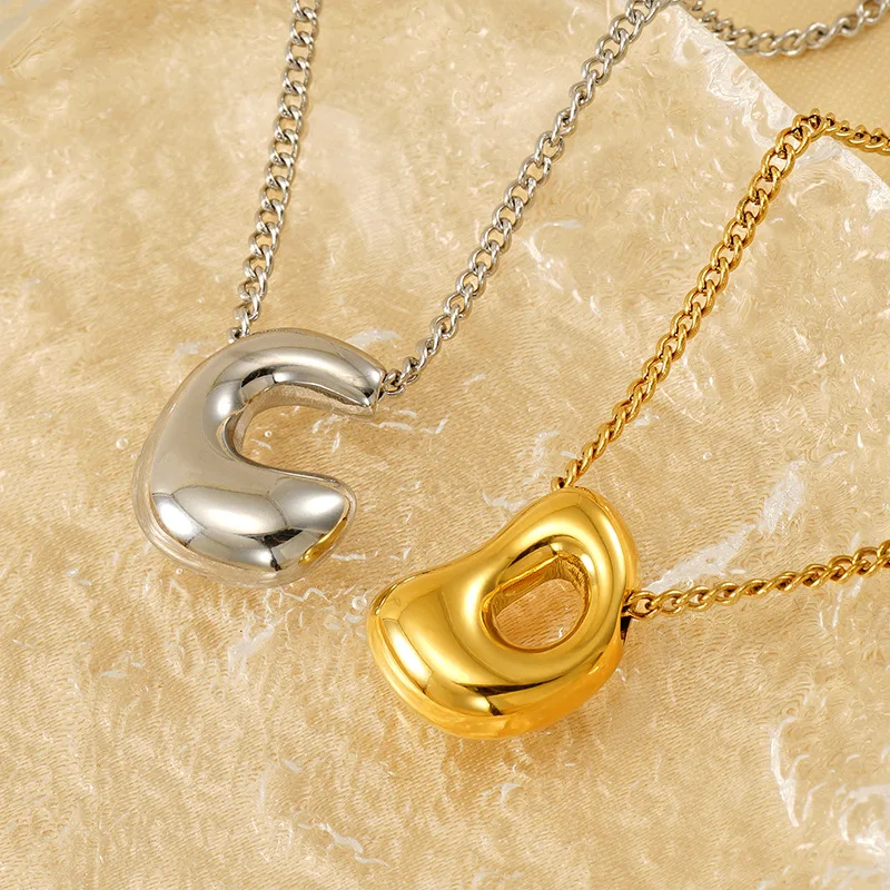 18k Gold Bubble Letter Pendant Stainless Steel 26 A-Z Initials Necklace For Women Name Accessories  Gift