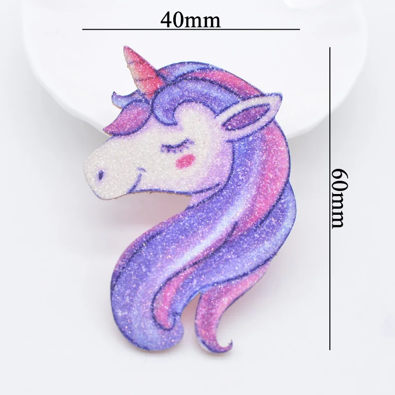 12Pcs/lot Glitter Print Appliques Unicorn Horse for DIY Crafts Cake Topper Headwear Hair Clips Bow Decor Accessories Patches