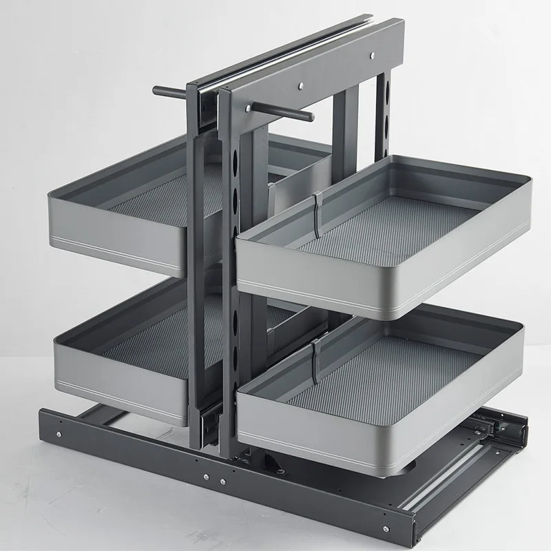 Corner pull-out basket, kitchen cabinet, corner little monster, double-layer drawer storage shelf, damping pull-out basket