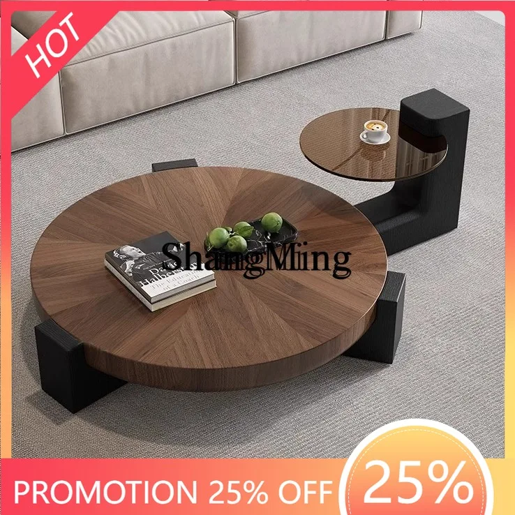 

ZYY exquisite senior living room home high-end minimalist solid wood pattern coffee table combination round tea table