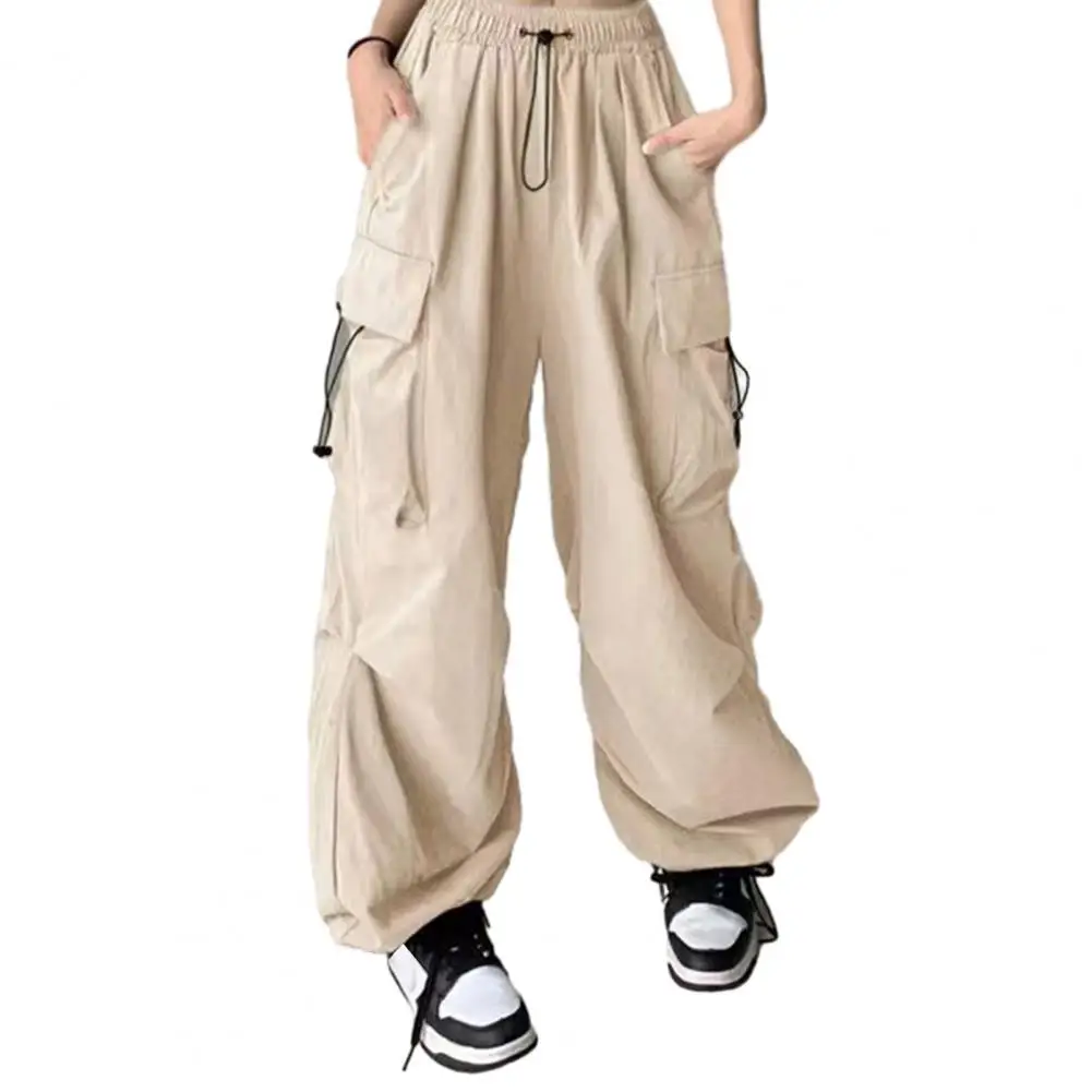 Cargo Pants High Waist Oversized Multi Pockets Quick Dry Drawstring Full Length Ankle-banded Hip Hop Streetwear Lady Trousers