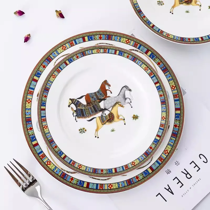 Horse Design Bone China Plate Tableware Dinner Salad Plate 8inch 10inch No Logo