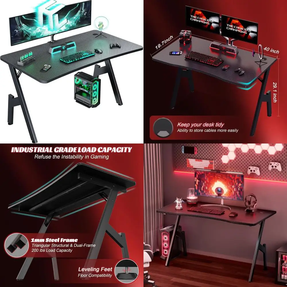 

Эргономичный игровой стол A-образной формы 40 дюймов с кабель-менеджментом для ПК-рабочей станции, черный, для домашнего офиса или небольших помещений