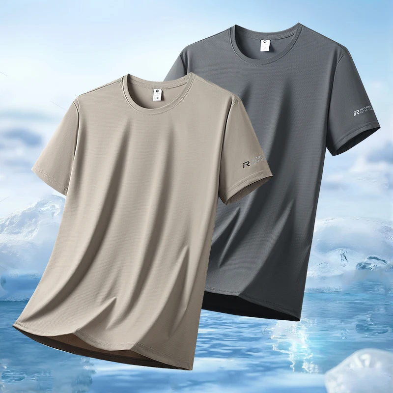Summer Ice Silk High Elastic Men's Sports and Leisure T-shirt Comfortable Breathable Sweat-absorbing Quick Drying Top image 4