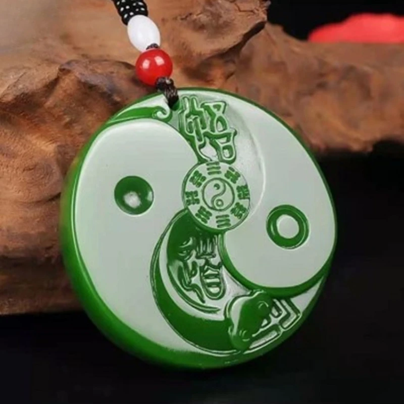 

Real Natural Green Jade Taiji Bagua Pendant Necklace Carved Charm Jadeite Jewelry Fashion Amulet Gifts for Men Women Gemstone