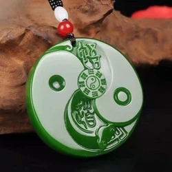 Real Natural Green Jade Taiji Bagua Pendant Necklace Carved Charm Jadeite Jewelry Fashion Amulet Gifts for Men Women Gemstone