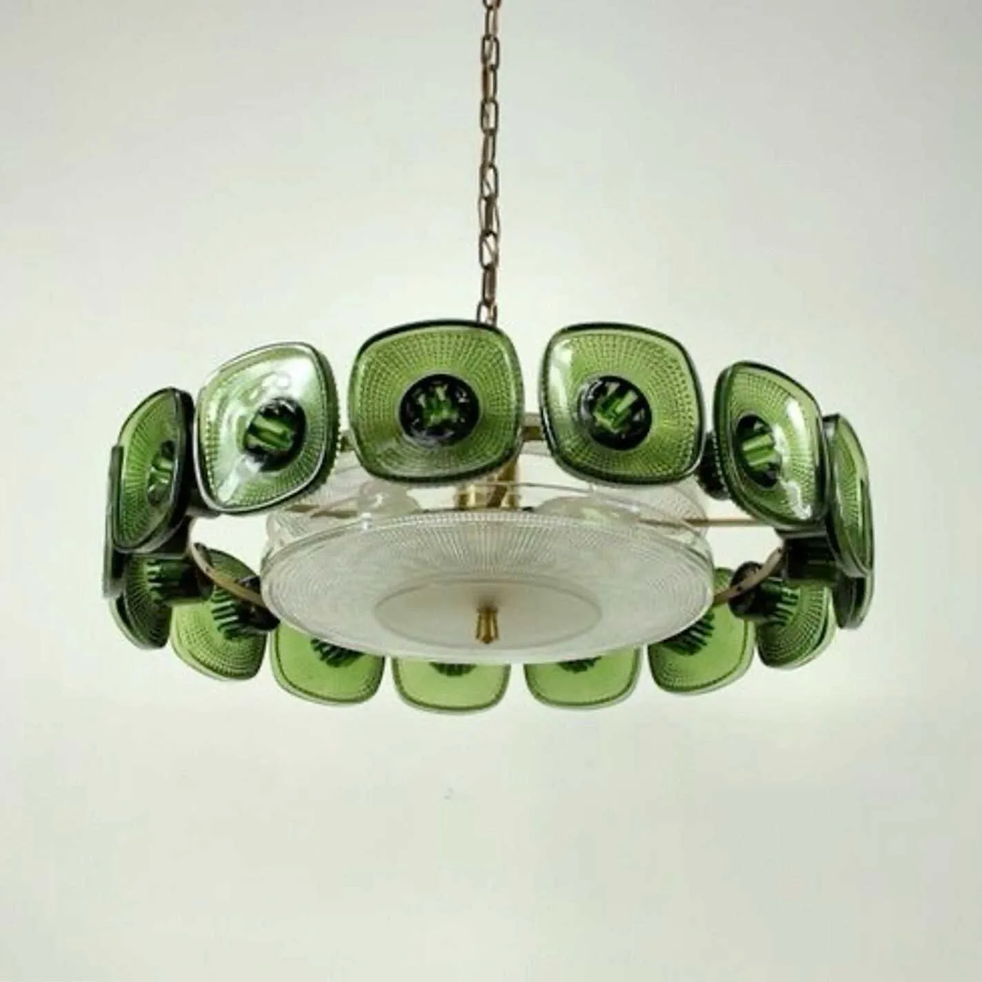 Vistosi Olive‑Green Textured Glass Chandelier Vintage Murano Glass Ring Pendant lamp for Living Room Hotel Restaurant Retro Vill
