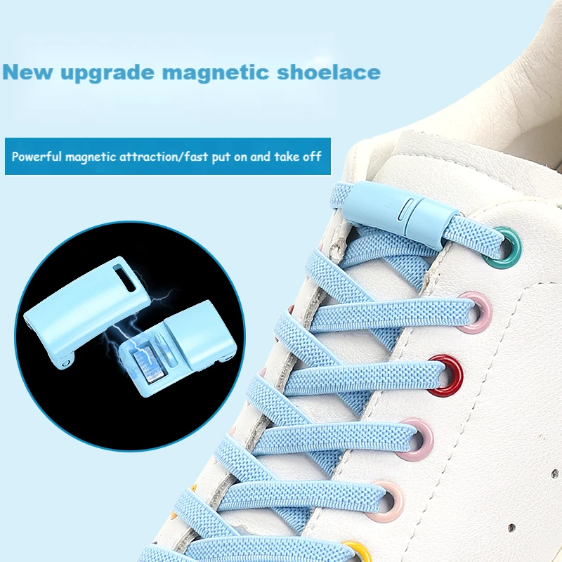 

No Tie Shoelaces Elastic Shoe Laces For Sneakers Color Magnetic Shoelace Flat LockSimple Installation Metal button 1 Pair