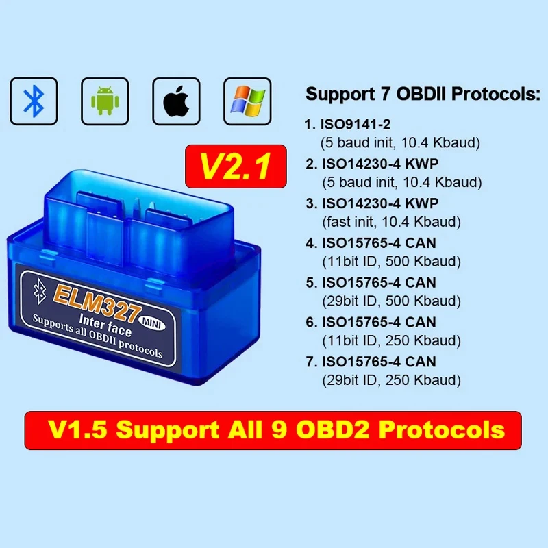 Mini ELM327 V1.5/V2.1 بلوتوث Obd2 الماسح الضوئي رمز القارئ أدوات تشخيص السيارات تحقق محرك مسح كاشف أخطاء السيارة