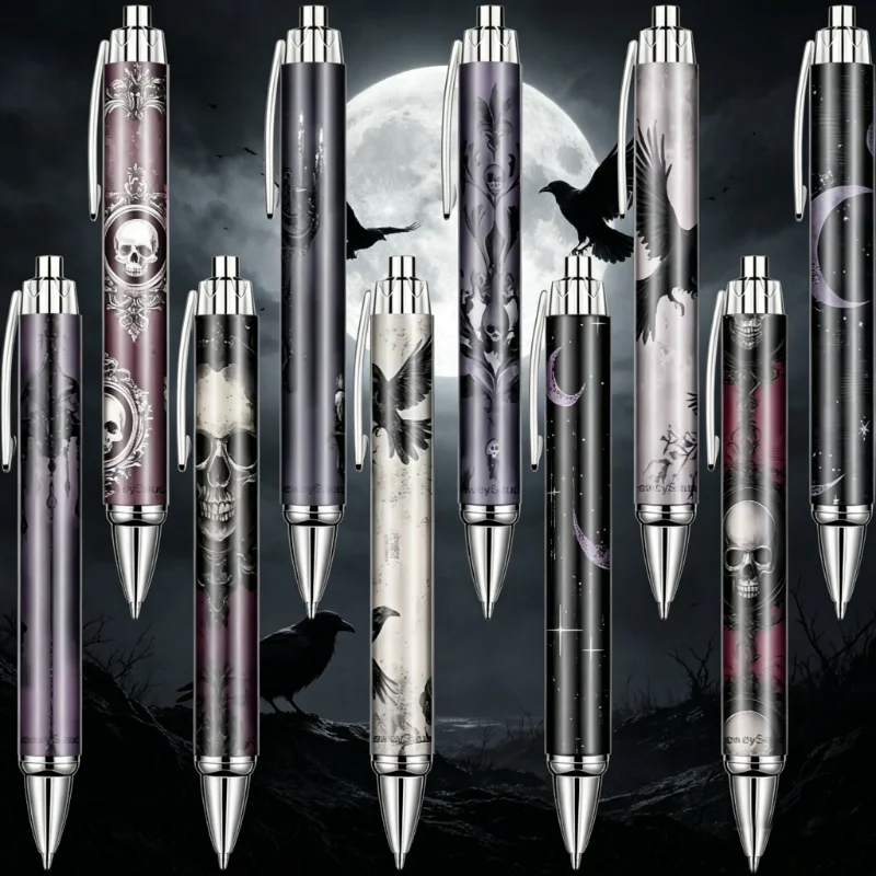 

14pcs Crow Messenger Purple Moon Star Dust ballpoint pen, press to stretch, deep space texture with crescent star elements