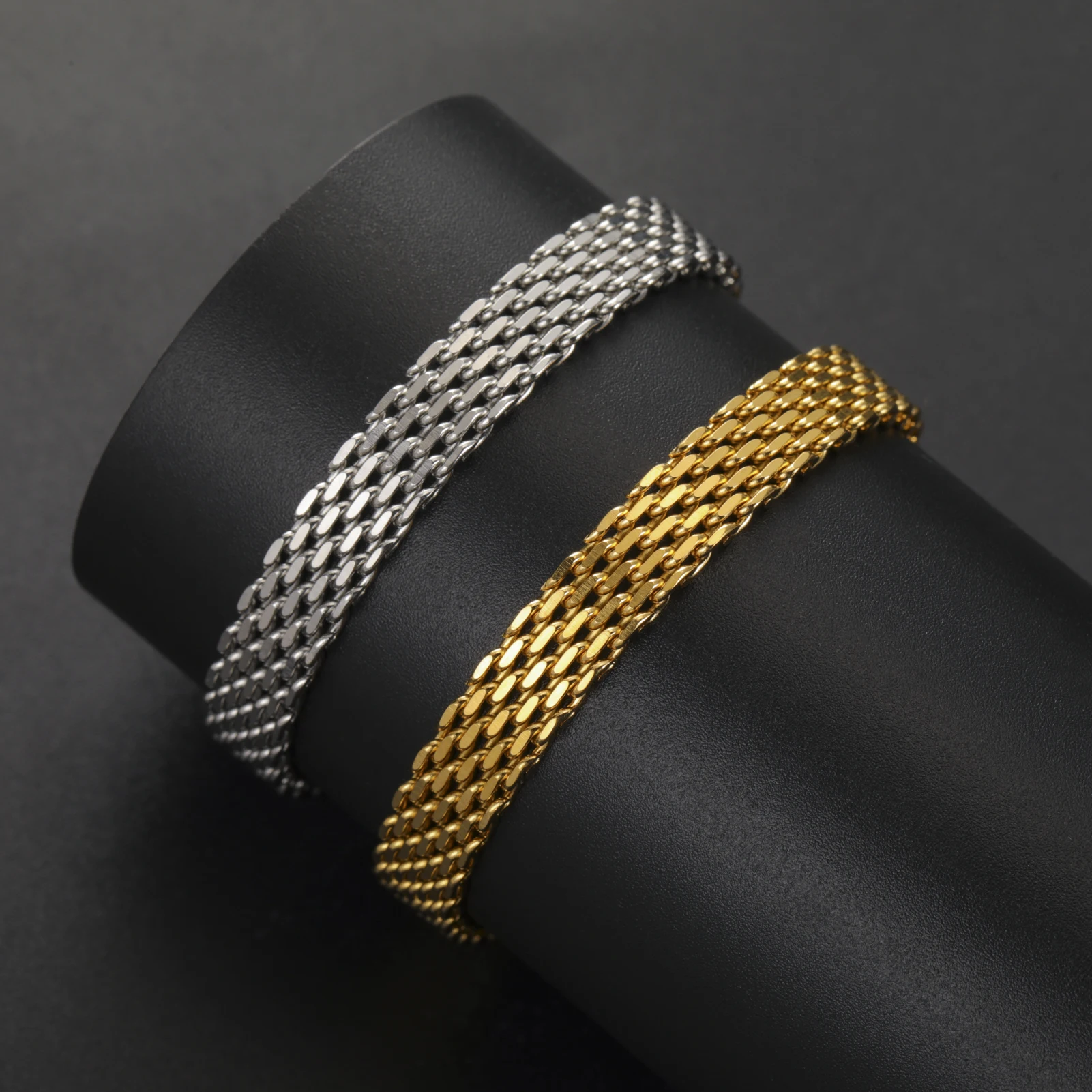 COOLTIME 6MM/8MM Breites Kettenarmband Edelstahl Verstellbare Mesh-Gliederkette Armband Armbänder Schmuck Geschenke Großhandel – Detail 8