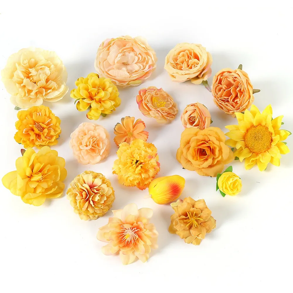 Yellow Orange Artificial Flowers Autumn Fake Flowers for Home Room Decor Garden Wedding Decoration Bouquet Wreath Gift Accessory