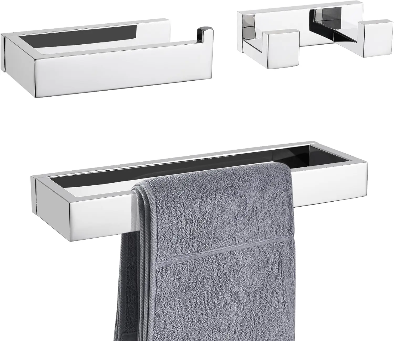 

3 Pieces Polished Chrome Bathroom Hardware Accessories Set,SUS304 Stainless Steel Towel Holder Set Towel Holder Robe Hook Toilet