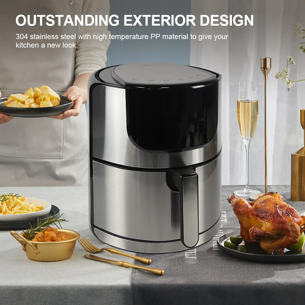 ELPIS 5 ลิตร Air Fryer LED Touchscreen Smart Airfryer เตาอบปลอดน้ำมันสแตนเลสหม้อทอดไฟฟ้าครัวทำอาหารเครื่องใช้