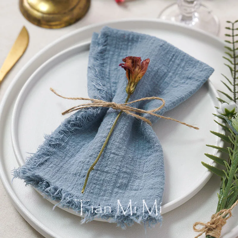 10pcs Vintage Rustic Cotton Napkins Retro Burr Soft and Absorbent Napkin Cloth Linen for Wedding Party Table Decorations