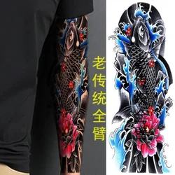 Punk Temporary Tattoos for Women Man Full Arm Koi Carps Fake Tattoo Art Lasting Tattoo Stickers Waterproof Tatuajes Temporales