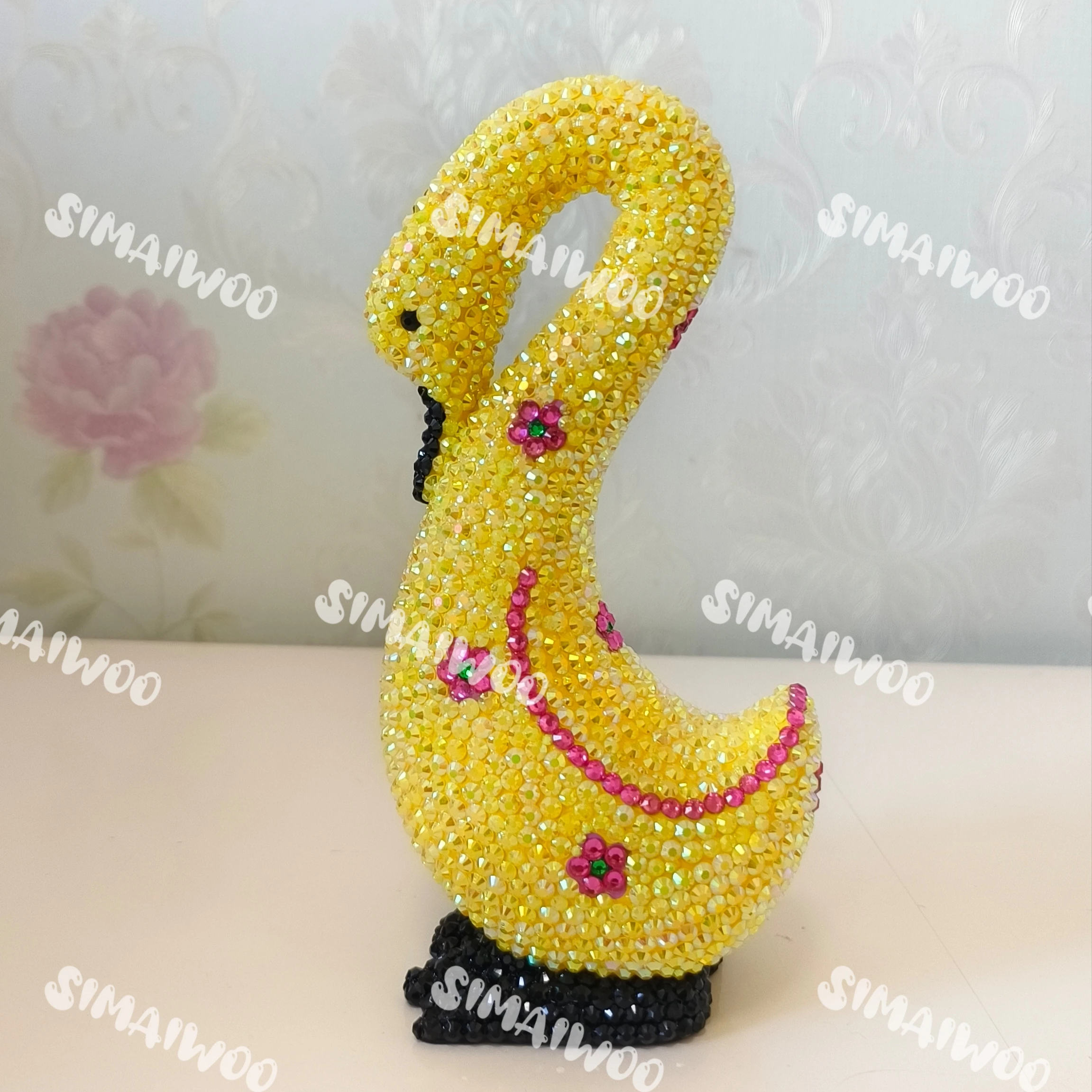 Statue de Couple de Canard Jaune en Diamant et Strass, Mosaïque Manuelle Décorative pour la Maison, Cadeau de Noël pour Enfant