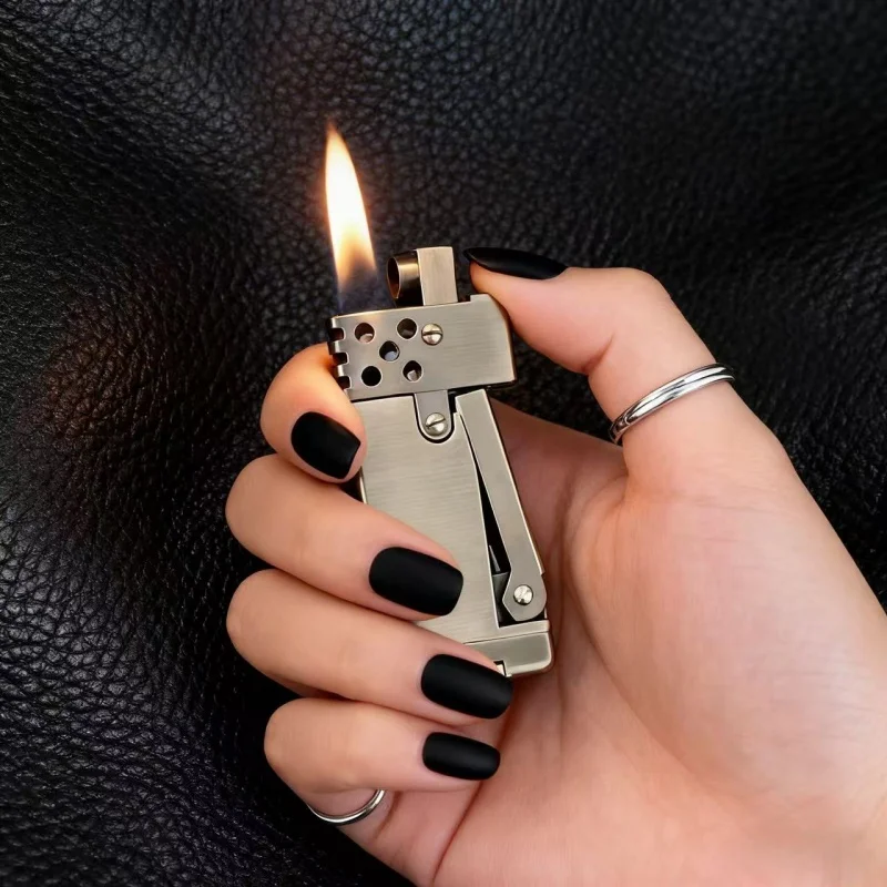 

Retro Creative Side Pressure Ignition Cigarette Lighter Outdoor Windproof Straight Flame Lighter Creative Gift for Men