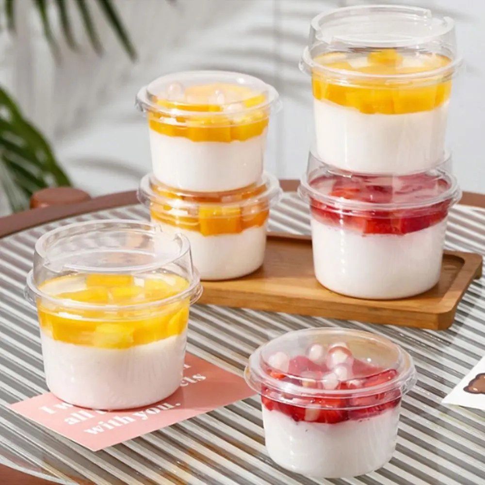 

50Pcs 150/250ml Disposable Salad Cups Round Shape Leak-Proof Dessert Cups with Lid Clear Plastic with Lid