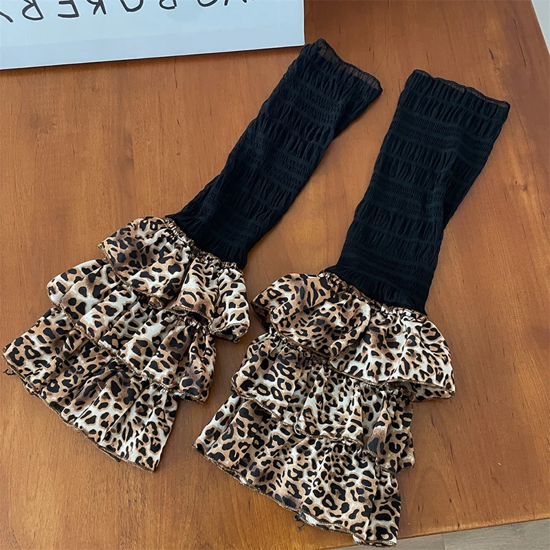 Sexy Leopard Print Leg Warmers for Women Layered Mesh Ruffle Leg Cover Lace Ruffles Sockings Girls Punk Harajuku Jk Accessories