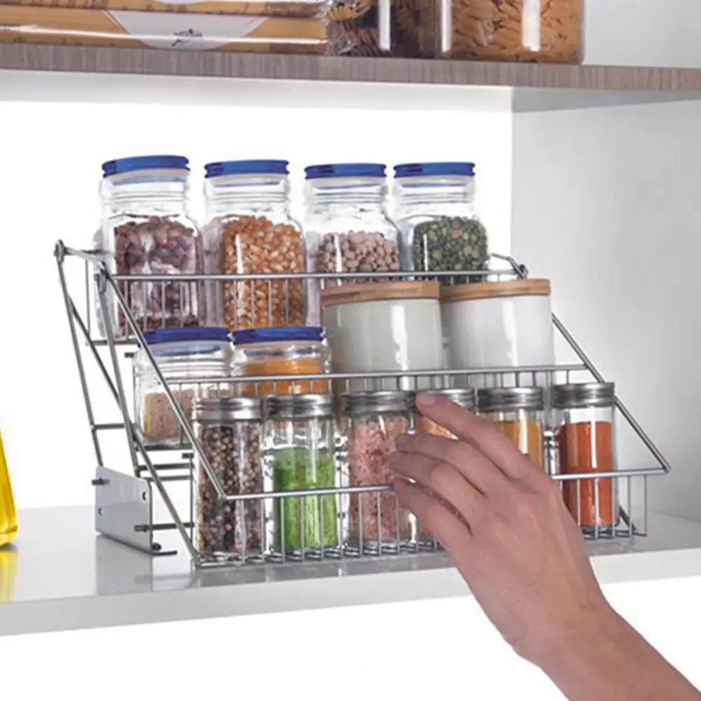 Seasoning Jar Organizer 3-tier Kitchen Spice Rack Organizer Capacity Retractable Storage Shelf Strong Load-bearing Seasoning Jar