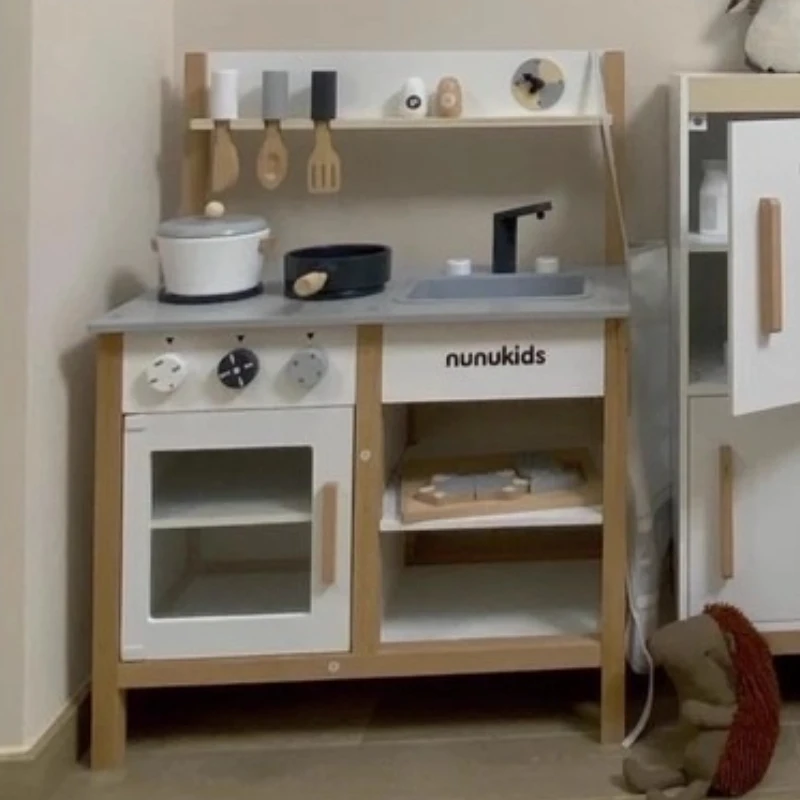 73cm jogar casa brinquedo de madeira cozinha ferramenta mesa conjunto pote pan fatia pia vegetal interativo quebra-cabeça brinquedos crianças presente aniversário