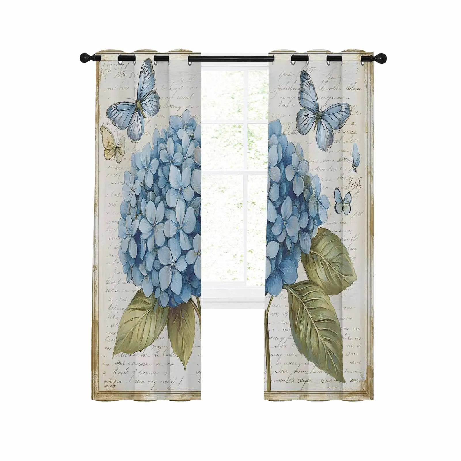 

Blue Flower Butterfly Texture Large Curtains For Living Room Window Curtain Bedroom Kitchen Balcony Gazebo Curtain Room Divider