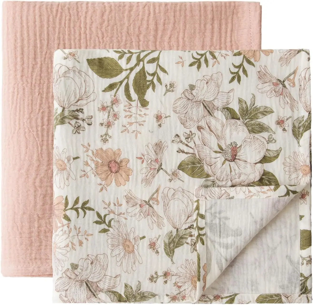 

Набор из 2 хлопковых муслиновых пеленок для младенцев - большие, 47x47 дюймов, с цветочным узором в стиле бохо, унисекс, нейтральные цвета