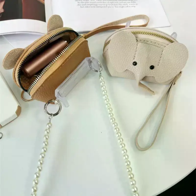 

1Pcs Cute Leather Elephant Zero Wallet Phone Back Clip Hanging Neck Rope Crossbody Pearl Bow Chain Anti Drop Hanging Chain