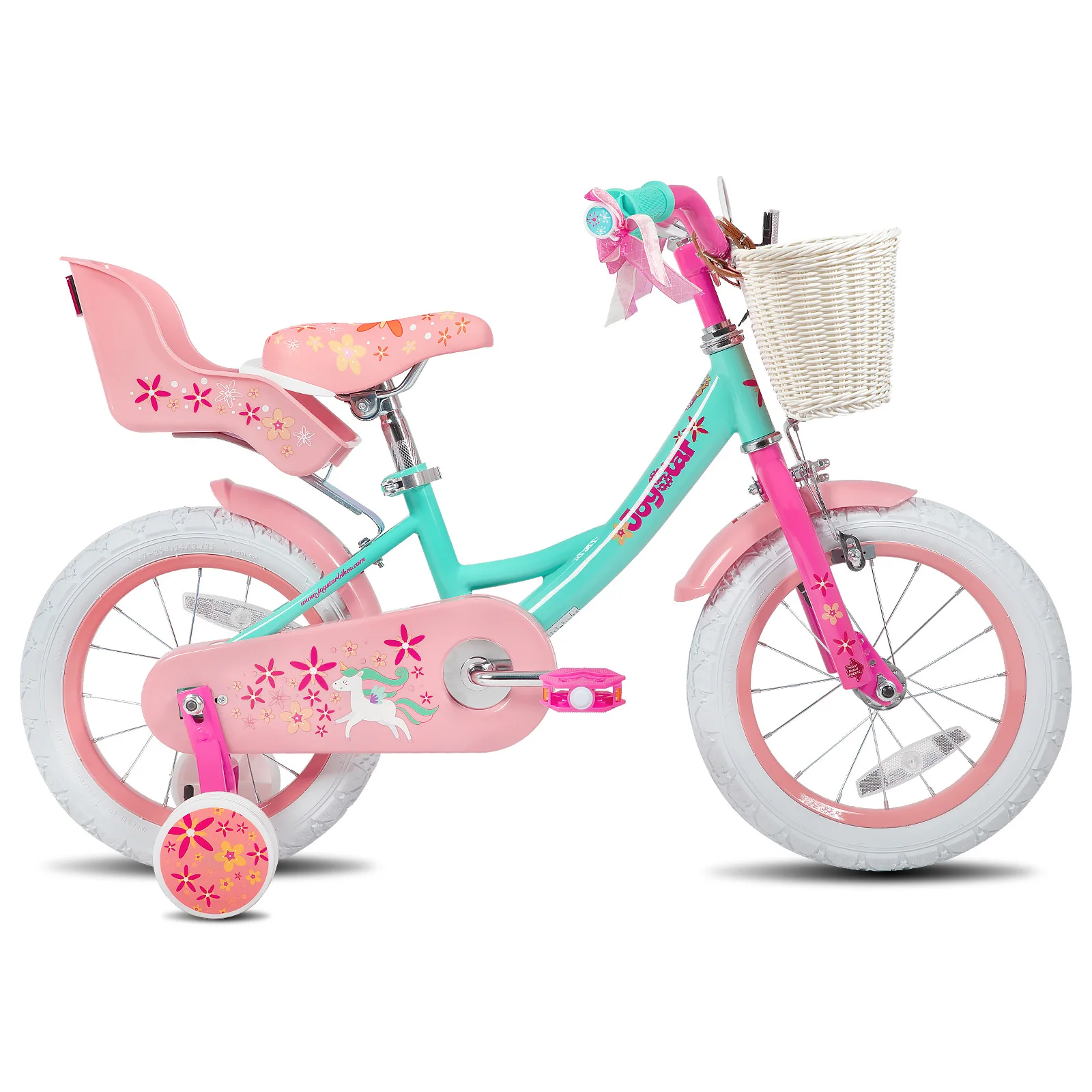 JOYSTAR Unicorn Girls Bike, 12-18 Inch with Training Wheels, Streamers, Basket & Doll Seat for 2-9 Yr Old Kids, Child Bicycles