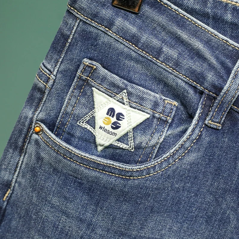 Spring/Summer 2024 Vintage Blue Men's Jeans New Korean Fashion Brand Printed Embroidered Slim Casual Trousers