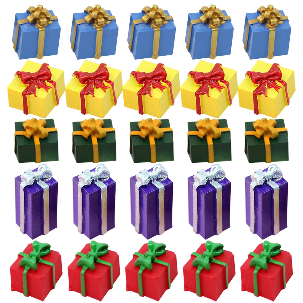 

40Pcs Christmas Resin Ornament Miniature Gift Box Decor Rustic Xmas Accessories Tiny Present Box Miniature Figurines