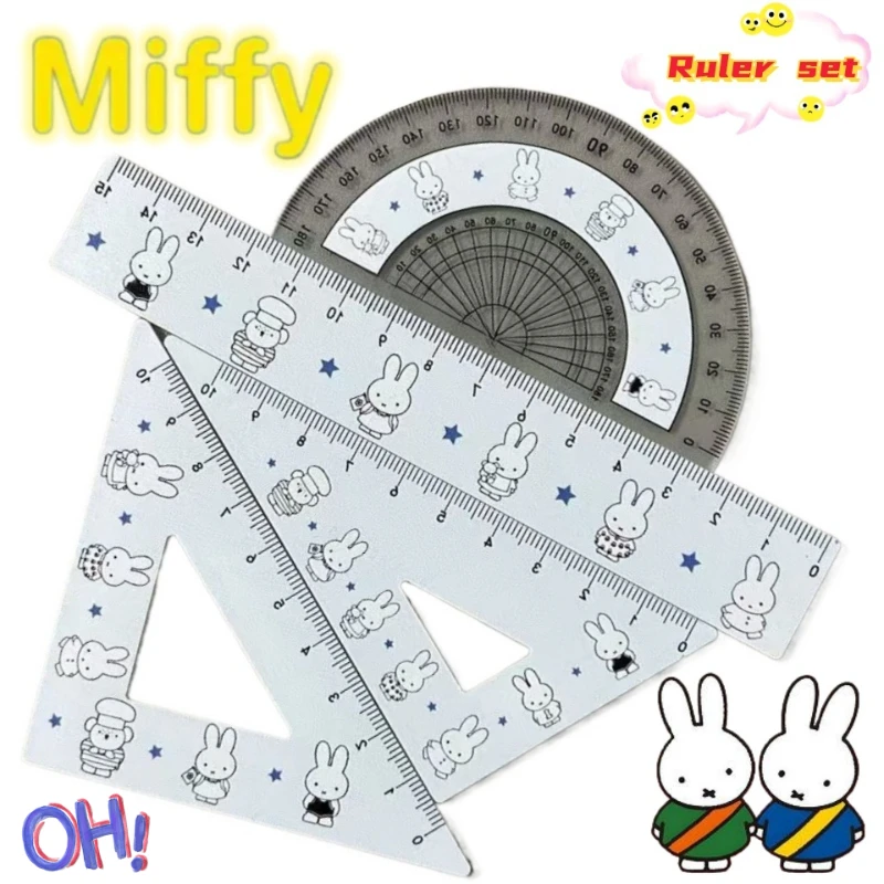 

Набор из четырех акриловых линеек Miffy Kawaii для студентов: треугольная линейка, круглая линейка. Оптовая продажа.